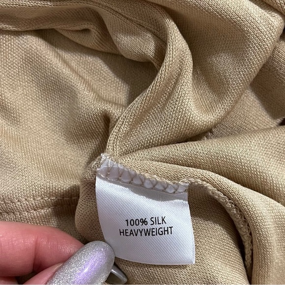 100% Mulberry Silk Winter Silks Tan Gold Stretch Turtleneck Top Shirt - Picture 6 of 7